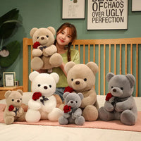 Rose Hugging Teddy Bear Plush Pillow – Soft Stuffed Bear Gift for Girlfriend & Valentine's Day 7
